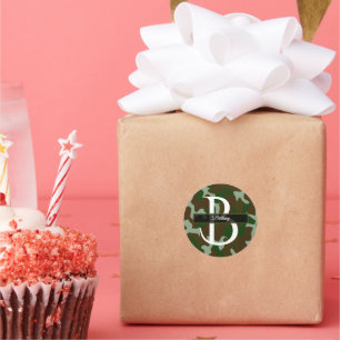 Monogramm der braunen und grünen Camouflage Runder Aufkleber