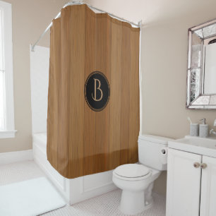 Monogramm der Brauntöne-Holzkarten Duschvorhang