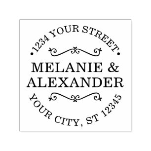 Monogramm der Couple Wedname Round Name Rücksendea Permastempel