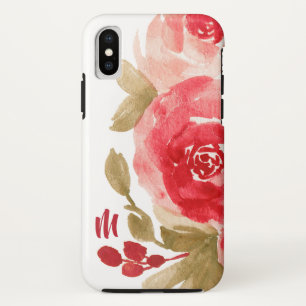 Monogramm der eleganten Aquarellfarben-Rote Rose Case-Mate iPhone Hülle