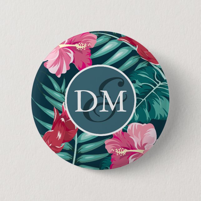 Monogramm der exotischen Summer-Blume Button (Vorderseite)