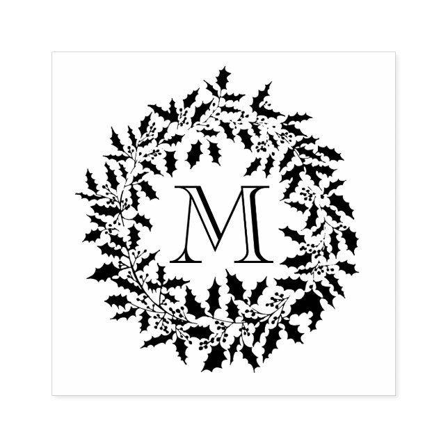 Monogramm der Familie Christmas Holly and Berries  Gummistempel (Prägung)
