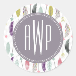 Monogramm der Federn und Pfeile Runder Aufkleber