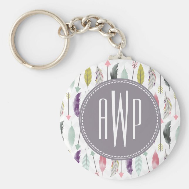 Monogramm der Federn und Pfeile Schlüsselanhänger (Vorne)