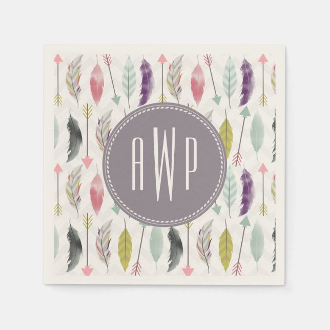 Monogramm der Federn und Pfeile Serviette (Vorderseite)