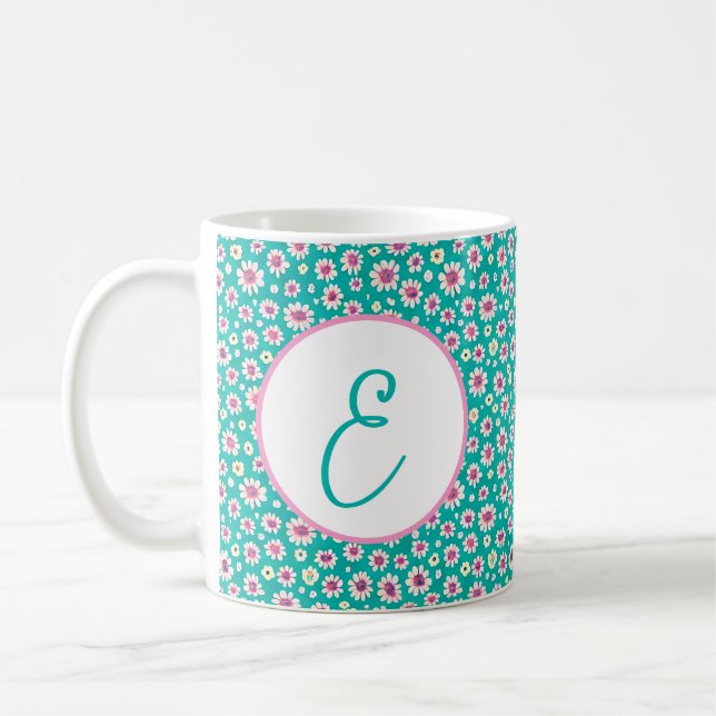 Monogramm der Gänsefarben Rosa und Gelb Kaffeetasse (Links)