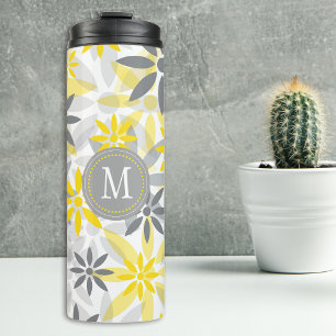 Monogramm der gelben grauen Blume Thermosbecher
