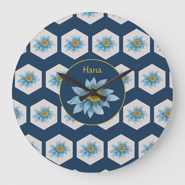 Monogramm der geometrischen Blume Große Wanduhr (Vorderseite)