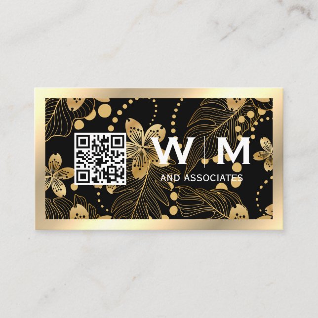 Monogramm der Gold-Blume | QR CODE Visitenkarte (Vorderseite)