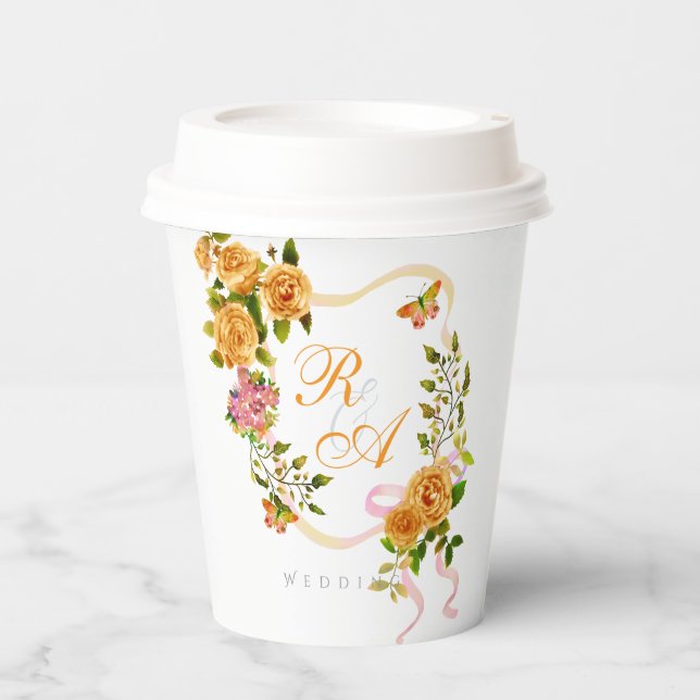 Monogramm der goldenen Rose Pappbecher (Vorderseite)