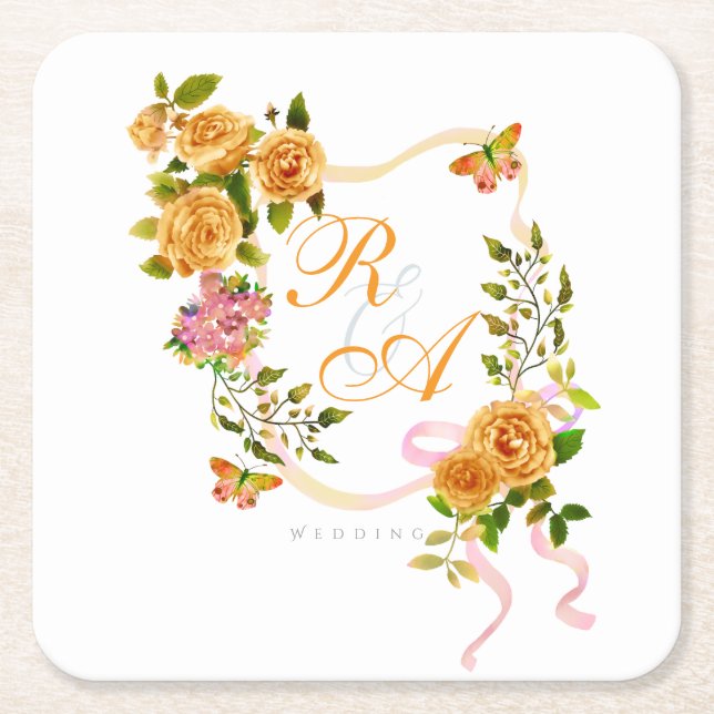 Monogramm der goldenen Rose Rechteckiger Pappuntersetzer (Vorderseite)