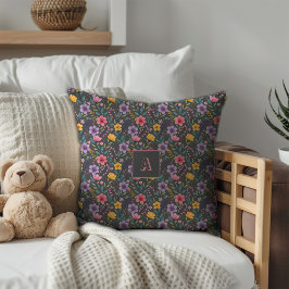 Monogramm der grauen einfachen Wildblume Kissen