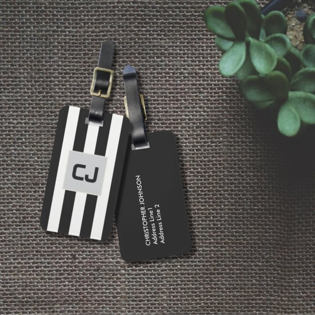 Monogramm der grauen Streifen Gepäckanhänger (Von Creator hochgeladen)