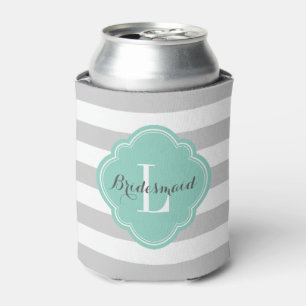 Monogramm der grauen und Aqua Preppy Stripes Dosenkühler