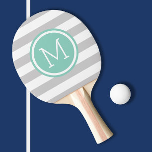 Monogramm der grauen und Aqua Preppy Stripes Tischtennis Schläger