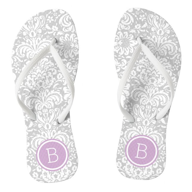 Monogramm der grauen und der Lila Blumendach Flip Flops (Fußbett)