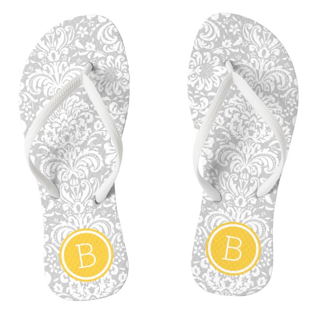Monogramm der grauen und gelben Blumendüsterklee Flip Flops (Fußbett)