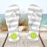 Monogramm der grauen und grünen Preppy-Streifen Flip Flops<br><div class="desc">Maßgeschneiderte,  bedruckte Flop-Sandalen mit einem preppy-nautical-Stripe-Muster und einem eigenen Monogramm oder einem anderen Text in einem Circle-Rahmen. Klicken Sie auf Anpassen,  um Schriftart und Farben zu ändern oder eigene Bilder hinzuzufügen,  um ein einzigartiges Design zu erstellen!</div>