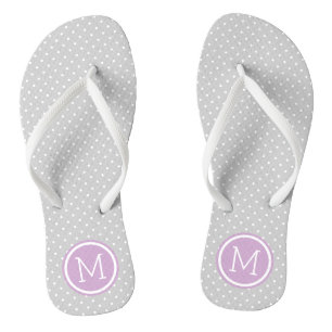 Monogramm der grauen und Lila kleinen Punkte Flip Flops