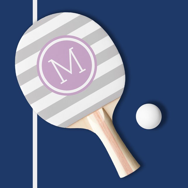 Monogramm der grauen und Lila Preppy-Streifen Tischtennis Schläger (Von Creator hochgeladen)