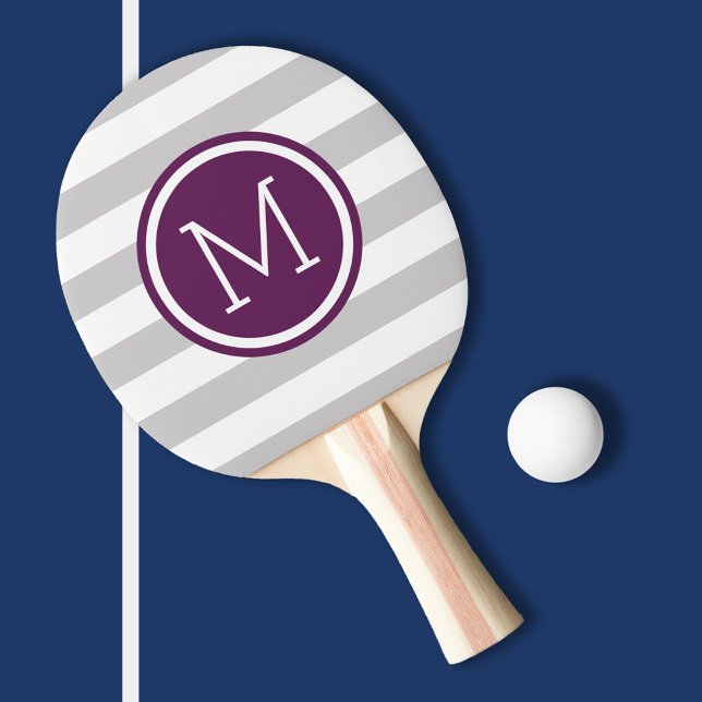 Monogramm der grauen und Lila Preppy-Streifen Tischtennis Schläger (Von Creator hochgeladen)