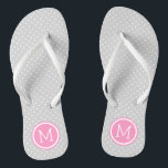 Monogramm der grauen und rosa Tiny Dots Flip Flops<br><div class="desc">Maßgeschneiderte gedreht Flop Sandalen mit einem niedlichen gürtelförmigen Polka-Punktmuster und einem eigenen Monogramm oder einem anderen Text in einem Kreisrahmen. Klicken Sie auf Anpassen,  um Schriftart und Farben zu ändern oder eigene Bilder hinzuzufügen,  um ein einzigartiges Design zu erstellen!</div>
