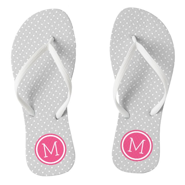 Monogramm der grauen und rosa Tiny Dots Flip Flops (Fußbett)
