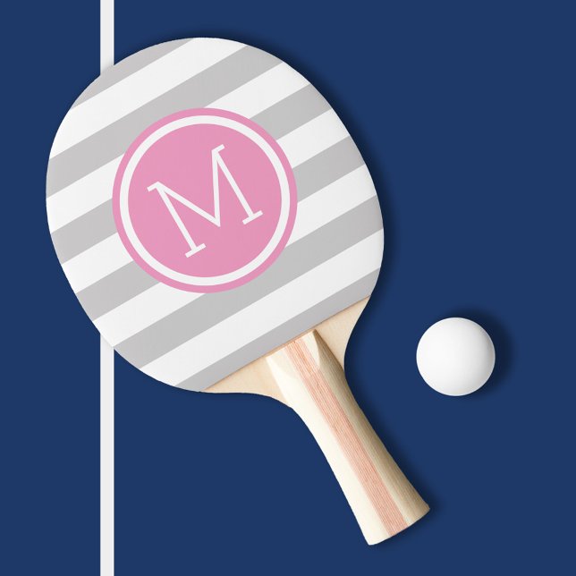 Monogramm der grauen und rosafarbenen Preppy-Strei Tischtennis Schläger (Von Creator hochgeladen)