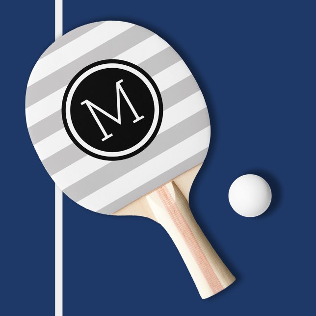 Monogramm der grauen und schwarzen Preppy-Streifen Tischtennis Schläger (Von Creator hochgeladen)