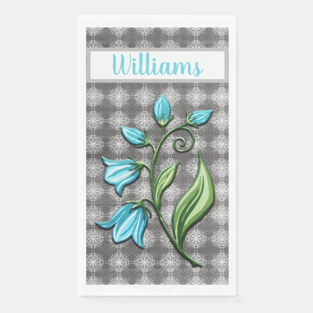 Monogramm der grauen und weißen Spitzen-Bell-Blume Serviette (Vorderseite)