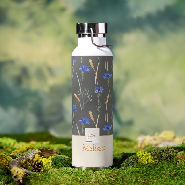Monogramm der grauen Wildblume Trinkflasche (Außenbereich)
