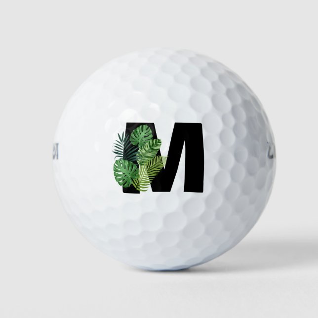 Monogramm der grünen tropischen Blätter m Golfball (Vorderseite)