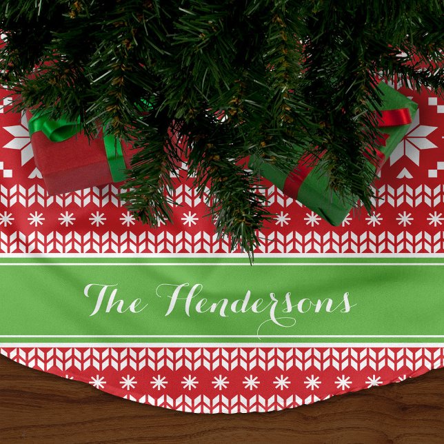Monogramm der grünen und roten Messe Polyester Weihnachtsbaumdecke (Von Creator hochgeladen)