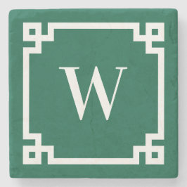 Monogramm der grünen und weißen griechischen Schlü Steinuntersetzer