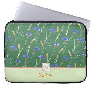 Monogramm der grünen Wildblume Laptopschutzhülle