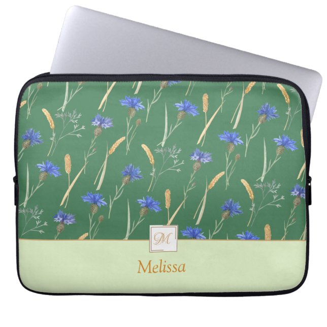 Monogramm der grünen Wildblume Laptopschutzhülle (Vorderseite)
