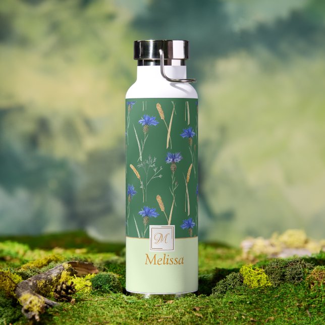 Monogramm der grünen Wildblume Trinkflasche (Außenbereich)