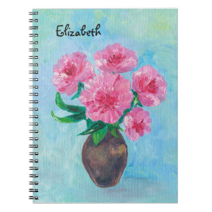 Monogramm der handgemalten Peony-Blume Notizblock