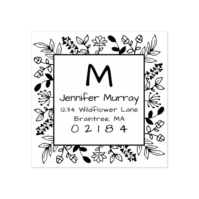 Monogramm der handgezogenen Gerahmten Rücksendeadr Gummistempel (Prägung)