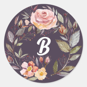 Monogramm der Herbst-Blume Runder Aufkleber