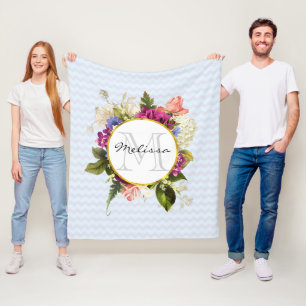 Monogramm der hübsch rosa Aquarell-Blume Fleecedecke