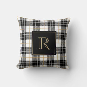 Monogramm der Karierten Tartan-Familie, schwarz un Kissen