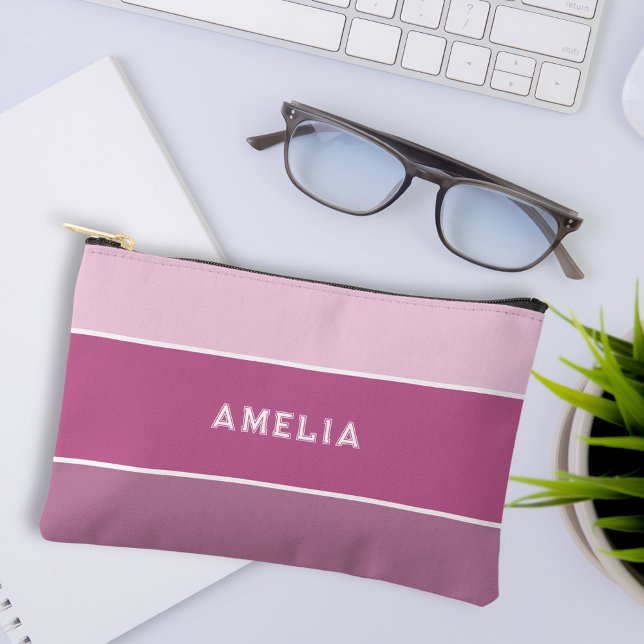 Monogramm der lila Streifen Zubehörtasche (Purple stripe varsity monogram accessory pouch pencil case personalized gift for her)