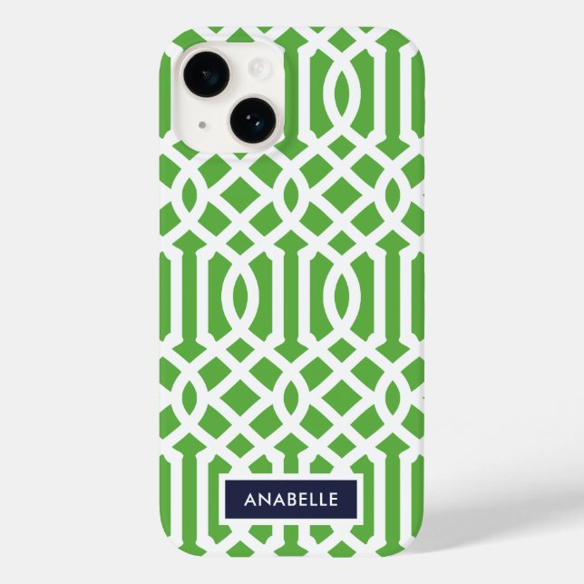 Monogramm der Marine und der grünen Trellis Case-Mate iPhone Hülle (Rückseite)