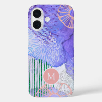 Monogramm der Meeresflora in abstrakter Farbe iPhone 16 Hülle