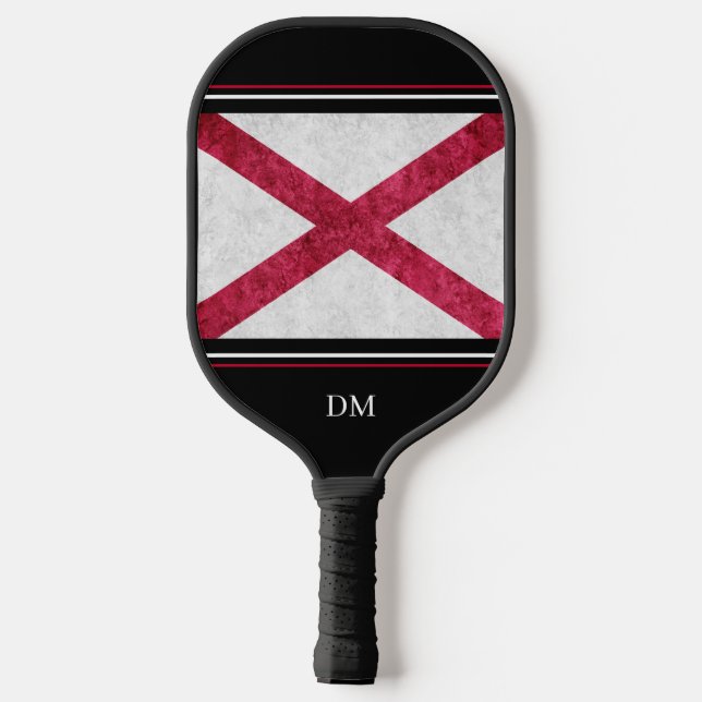 Monogramm der Metallic-Alabama-Zustandsflagge Pickleball Schläger (Rückseite)
