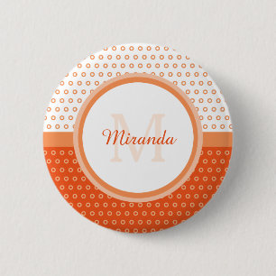 Monogramm der Mod Orangen und weißen Polka-Dosen  Button