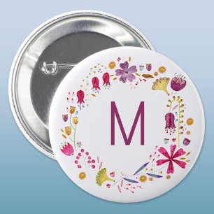 Monogramm der modernen Aquarellfarben-Blume Button