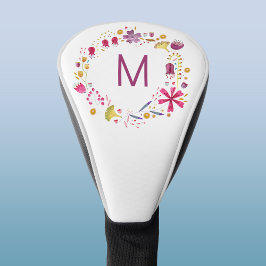 Monogramm der modernen Aquarellfarben-Blume Golf Headcover