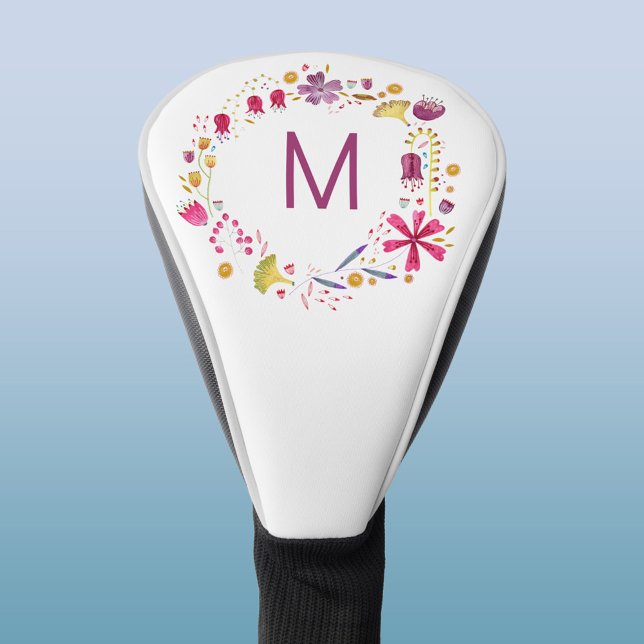 Monogramm der modernen Aquarellfarben-Blume Golf Headcover (Modern monogram initial personalized watercolor wildflower floral golf head cover)